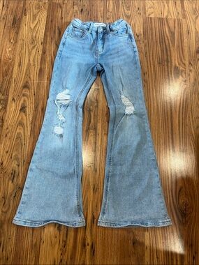 Flying Monkey Light Wash Ripped Flare Jeans